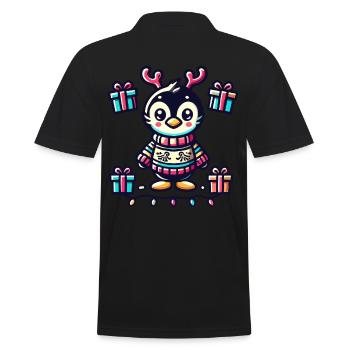Süßer Pinguin Mit Rentiergeweih Und Geschenken - Männer Poloshirt - Schwarz - Hinten - Kai (181cm)