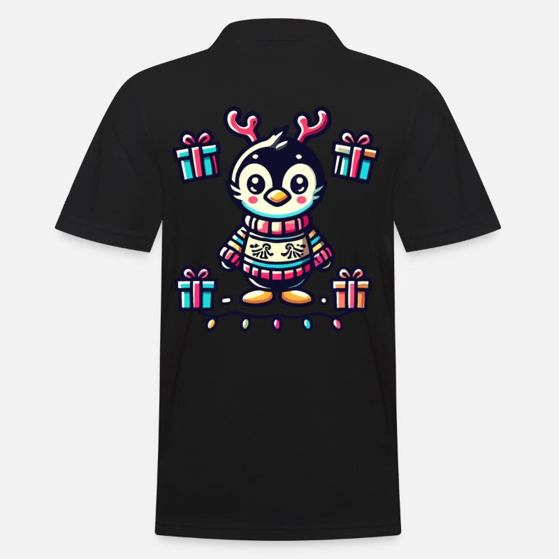 Süßer Pinguin Mit Rentiergeweih Und Geschenken - Männer Poloshirt - Schwarz