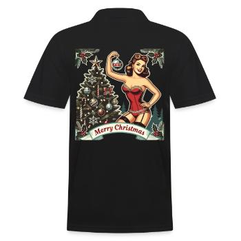 Weihnachtliches Pin-Up Retro Vintage Stil - Männer Poloshirt - Schwarz - Hinten - Kai (181cm)