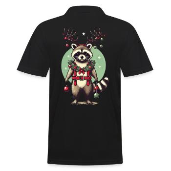 Niedlicher Waschbär Mit Rentiergeweih - Männer Poloshirt - Schwarz - Hinten - Kai (181cm)