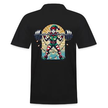 Weihnachtlicher Gym Elf Mit Hanteltraining - Männer Poloshirt - Schwarz - Hinten - Kai (181cm)
