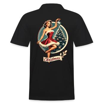 Weihnachtliches Retro Pin-Up Motiv - Männer Poloshirt - Schwarz - Hinten - Kai (181cm)