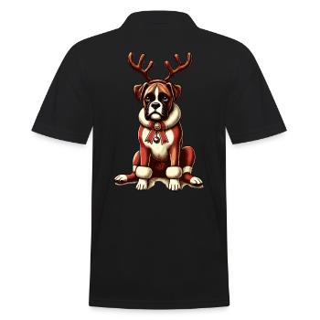 Christmas Boxer Dog with Antlers - Men's Polo Shirt - black - Back - Kai (181cm)