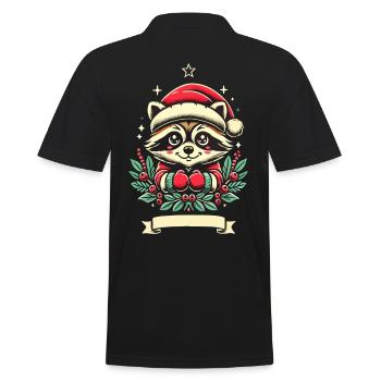 Fröhlicher Weihnachtswaschbär Mit Beeren - Männer Poloshirt - Schwarz - Hinten - Kai (181cm)