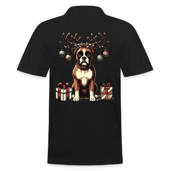 Weihnachtlicher Boxer Hund Mit Rentiergeweih - Männer Poloshirt - Schwarz - Hinten - Kai (181cm)