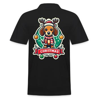 Weihnachtlicher Hund Mit Geweih Und Schal - Männer Poloshirt - Schwarz - Hinten - Kai (181cm)