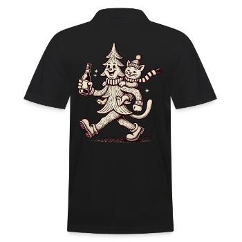 Retro Weihnachtsbaum Und Katze Winterspaß - Männer Poloshirt - Schwarz - Hinten - Kai (181cm)