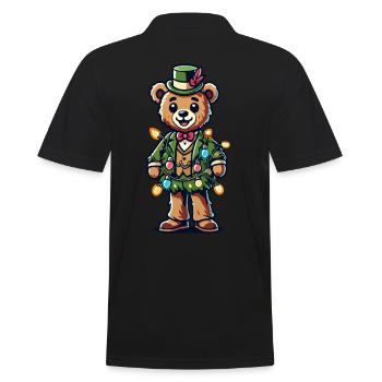 Ours de Noël de dessin animé vintage avec des guirlandes lumineuses - Polo Homme - noir - Dos - Kai (181cm)