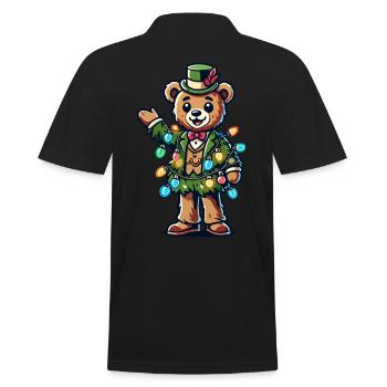 Fröhlicher Bär Mit Weihnachtslichtern - Männer Poloshirt - Schwarz - Hinten - Kai (181cm)