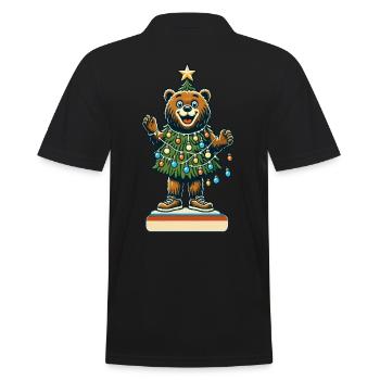 Fröhlicher Bär Mit Weihnachtslichtern - Männer Poloshirt - Schwarz - Hinten - Kai (181cm)