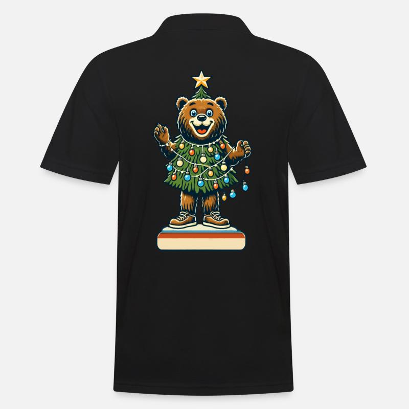 Fröhlicher Bär Mit Weihnachtslichtern - Männer Poloshirt - Schwarz