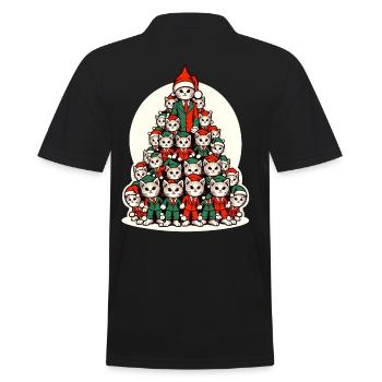 Weihnachtliche Katzen Tannenbaum Parade - Männer Poloshirt - Schwarz - Hinten - Kai (181cm)