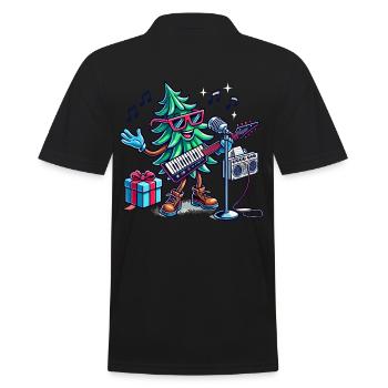 Weihnachten Retro Tannenbaum Musik - Männer Poloshirt - Schwarz - Hinten - Kai (181cm)