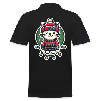 Weihnachtliche Katze Mit Mütze Und Lichterkette - Männer Poloshirt - Schwarz - Hinten - Kai (181cm)