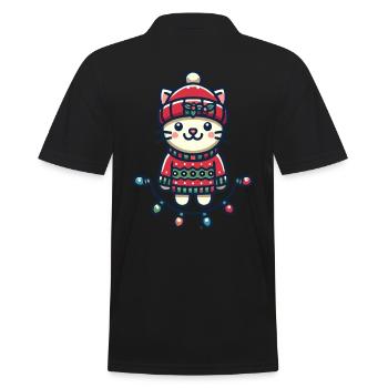 Niedliche Weihnachtskatze Mit Lichterkette - Männer Poloshirt - Schwarz - Hinten - Kai (181cm)