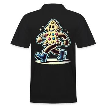 Lebkuchenmann Mit Stiefeln Lächelnd - Männer Poloshirt - Schwarz - Hinten - Kai (181cm)