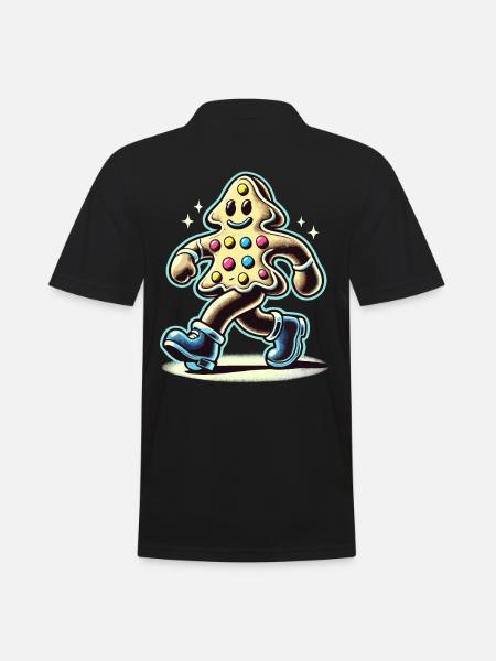Lebkuchenmann Mit Stiefeln Lächelnd - Männer Poloshirt - Schwarz