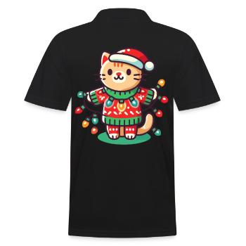 Chat de Noël avec des guirlandes lumineuses - Polo Homme - noir - Dos - Kai (181cm)