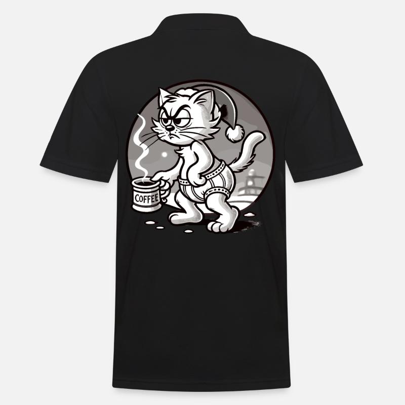 Mürrische Katze Mit Kaffee Weihnachten - Männer Poloshirt - Schwarz