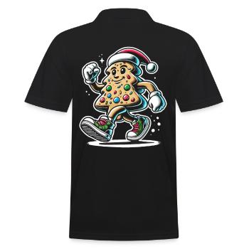 Cheerful gingerbread man with santa hat - Men's Polo Shirt - black - Back - Kai (181cm)