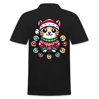 Christmas cat in sweater with lights - Men's Polo Shirt - black - Back - Kai (181cm)