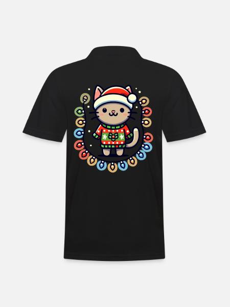 Christmas cat with fairy lights - Men's Polo Shirt - black