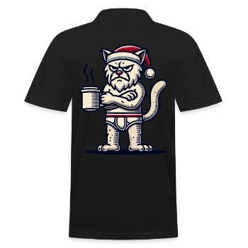 Drôle de chat de Noël avec du café - Polo Homme - noir - Dos - Kai (181cm)