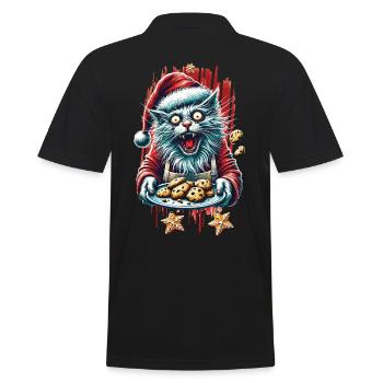 Crazy Cat Christmas Cookie Chaos - Men's Polo Shirt - black - Back - Kai (181cm)