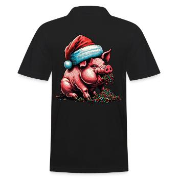 Weihnachtliches Schwein Mit Mütze - Männer Poloshirt - Schwarz - Hinten - Kai (181cm)