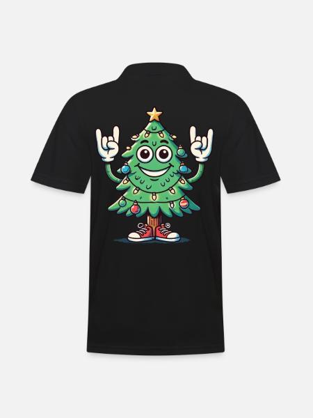 Lustiger Weihnachtsbaum Mit Rockhand - Männer Poloshirt - Schwarz