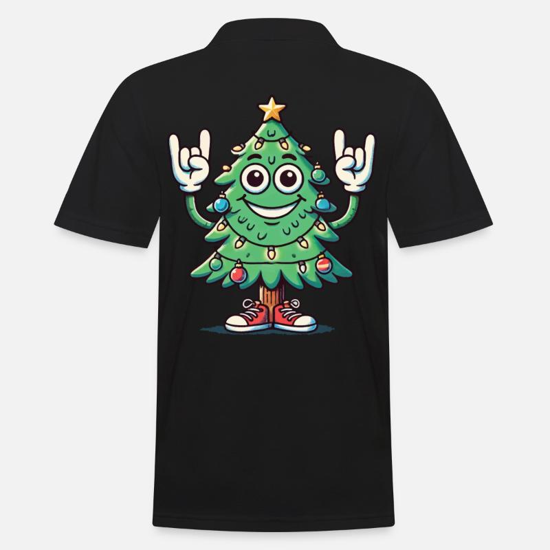 Lustiger Weihnachtsbaum Mit Rockhand - Männer Poloshirt - Schwarz