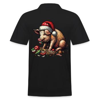 Weihnachtsschwein Mit Festlichem Appetit - Männer Poloshirt - Schwarz - Hinten - Kai (181cm)