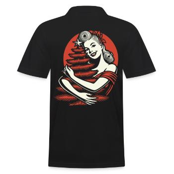 Christmas Retro Vintage Style Woman Christmas Tree - Men's Polo Shirt - black - Back - Kai (181cm)