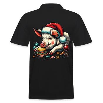 Christmas Eaten Pig with Burger - Men's Polo Shirt - black - Back - Kai (181cm)