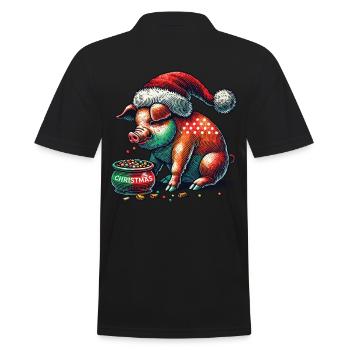 Weihnachtliche Völlerei mit Weihnachtsschwein - Männer Poloshirt - Schwarz - Hinten - Kai (181cm)