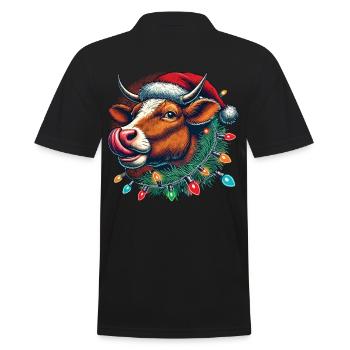 Weihnachten Lustige Kuh Mit Lichterkette - Männer Poloshirt - Schwarz - Hinten - Kai (181cm)