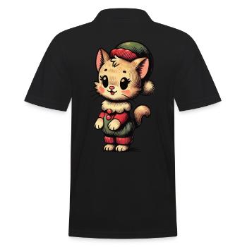 Funny Cat Christmas Retro Vintage Style - Men's Polo Shirt - black - Back - Kai (181cm)
