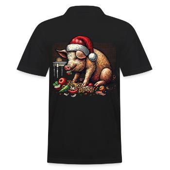 Gieriges Weihnachtsschwein Mit Mütze - Männer Poloshirt - Schwarz - Hinten - Kai (181cm)
