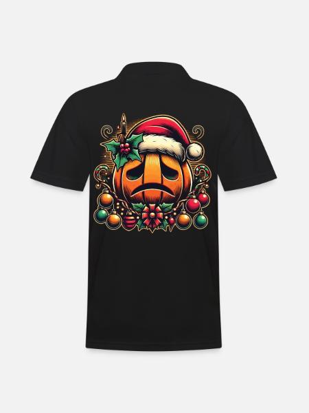 Sad pumpkin with Santa hat - Men's Polo Shirt - black