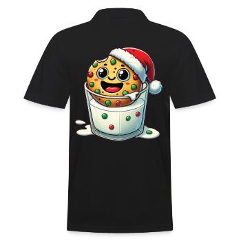 Fröhlicher Keks Mit Weihnachtsmütze - Männer Poloshirt - Schwarz - Hinten - Kai (181cm)