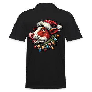Weihnachten Lustige Kuh Mit Lichterkette - Männer Poloshirt - Schwarz - Hinten - Kai (181cm)