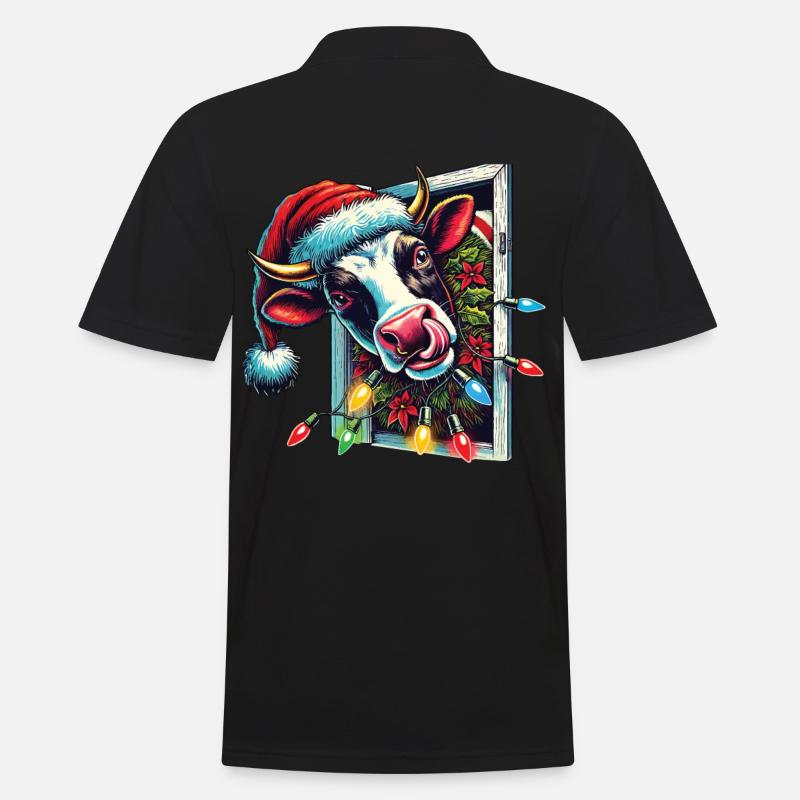 Lustige Weihnachtskuh Mit Lichtern - Männer Poloshirt - Schwarz