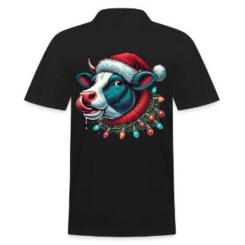 Weihnachten Lustige Kuh Mit Lichterkette - Männer Poloshirt - Schwarz - Hinten - Kai (181cm)