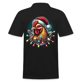 Coq de Noël drôle avec des guirlandes lumineuses - Polo Homme - noir - Dos - Kai (181cm)