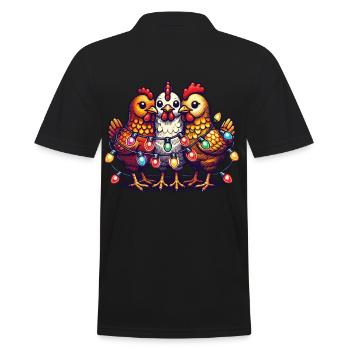 Poulets drôles de Noël avec des guirlandes lumineuses - Polo Homme - noir - Dos - Kai (181cm)