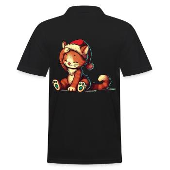 Süße Katze Weihnachten Retro Look - Männer Poloshirt - Schwarz - Hinten - Kai (181cm)