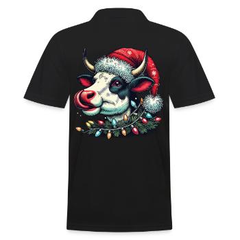 Lustige Kuh Mit Weihnachtsmütze - Männer Poloshirt - Schwarz - Hinten - Kai (181cm)