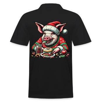 Weihnachts-Schwein Völlerei Spaß - Männer Poloshirt - Schwarz - Hinten - Kai (181cm)