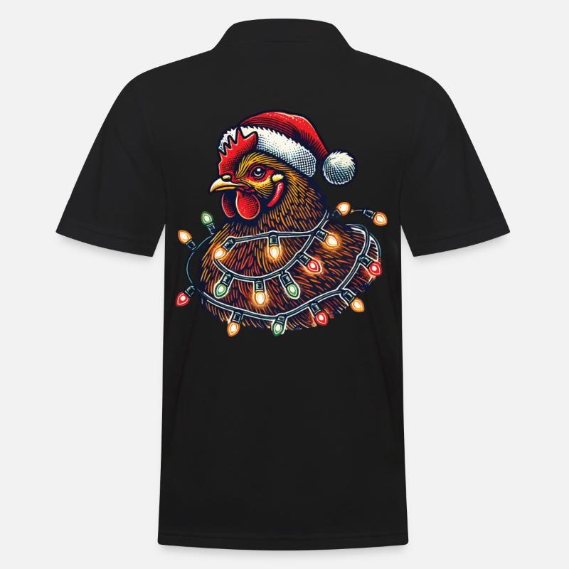 Weihnachtshuhn Mit Lichterkette - Männer Poloshirt - Schwarz