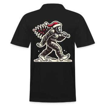 Weihnachtlicher Bigfoot Mit Baum - Männer Poloshirt - Schwarz - Hinten - Kai (181cm)